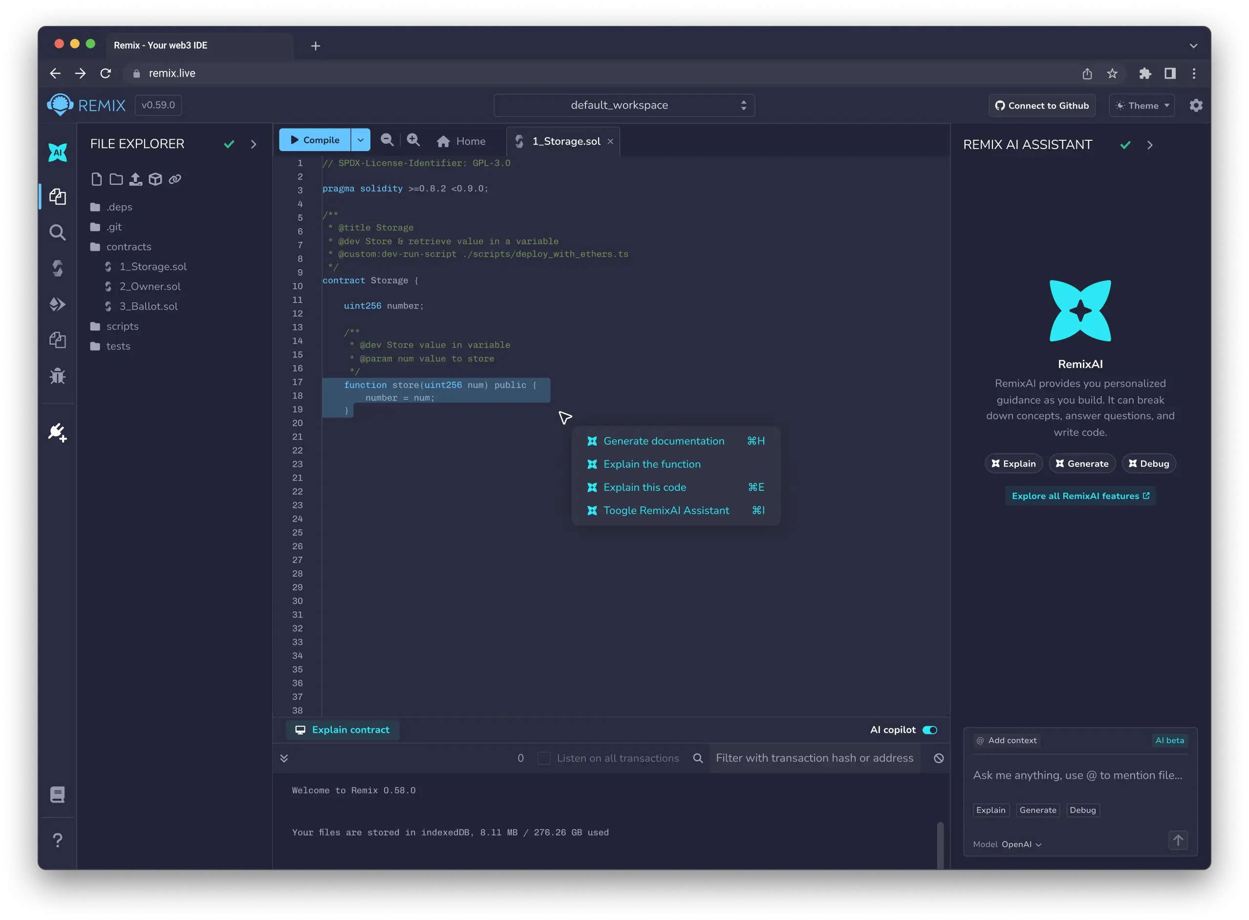 Remix IDE interface